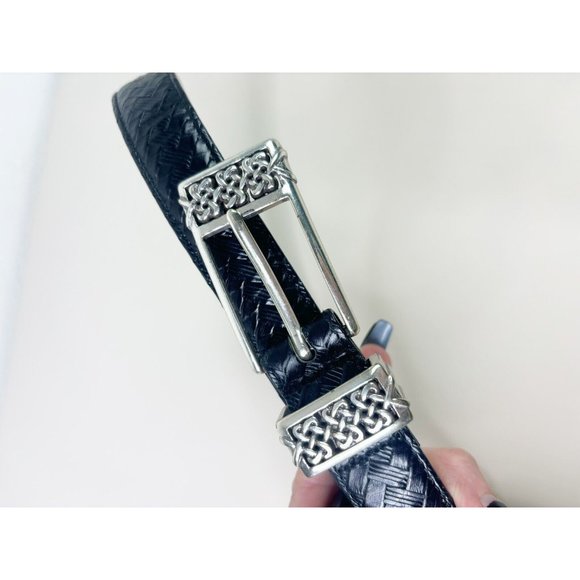 VTG Brighton Women\'s Belt Size Medium 30 Black Leather Braided Filigree 1993 EUC main image 3